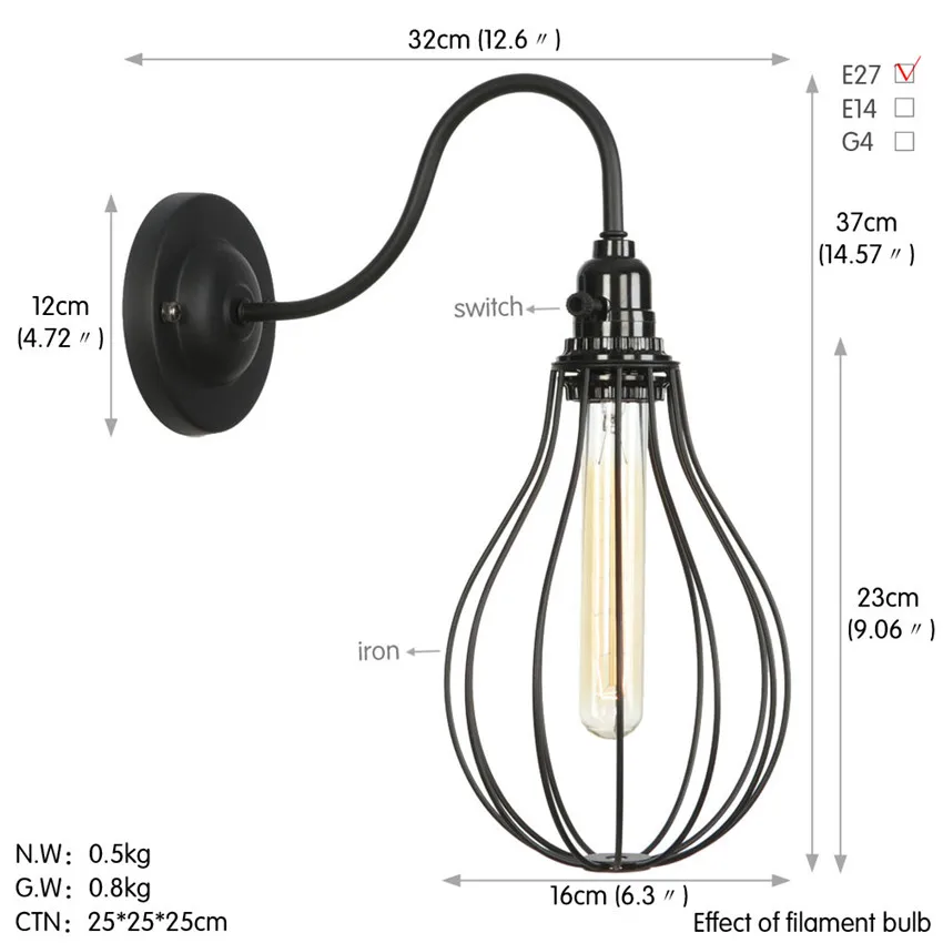 Американский промышленный винтажный настенный светильник светодиодный бра
