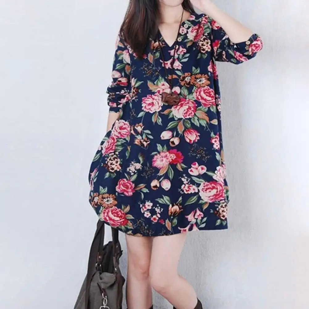 Плюс Размеры Женская Весенняя и осенняя одежда v образным вырезом печати