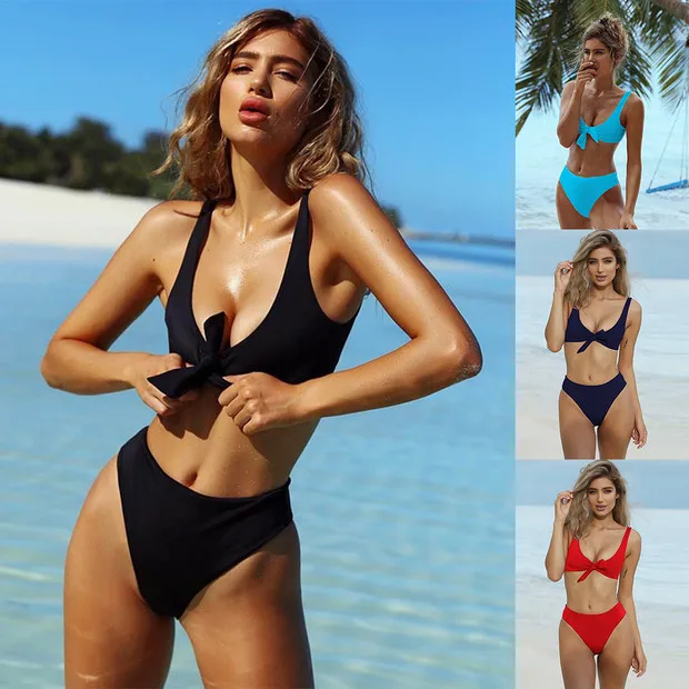 Женский купальник бикини с завязками на груди комплект из двух предметов в