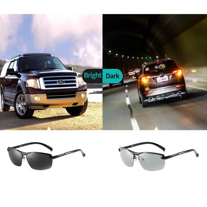 Поляризованные фотохромные солнцезащитные очки мужские с металлической оправой