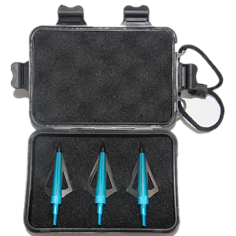

3PCs Blue Broadhead for Fiberglass/Carbon Arrow Hunting Arrowhead +1 Small Black Broadhead Box