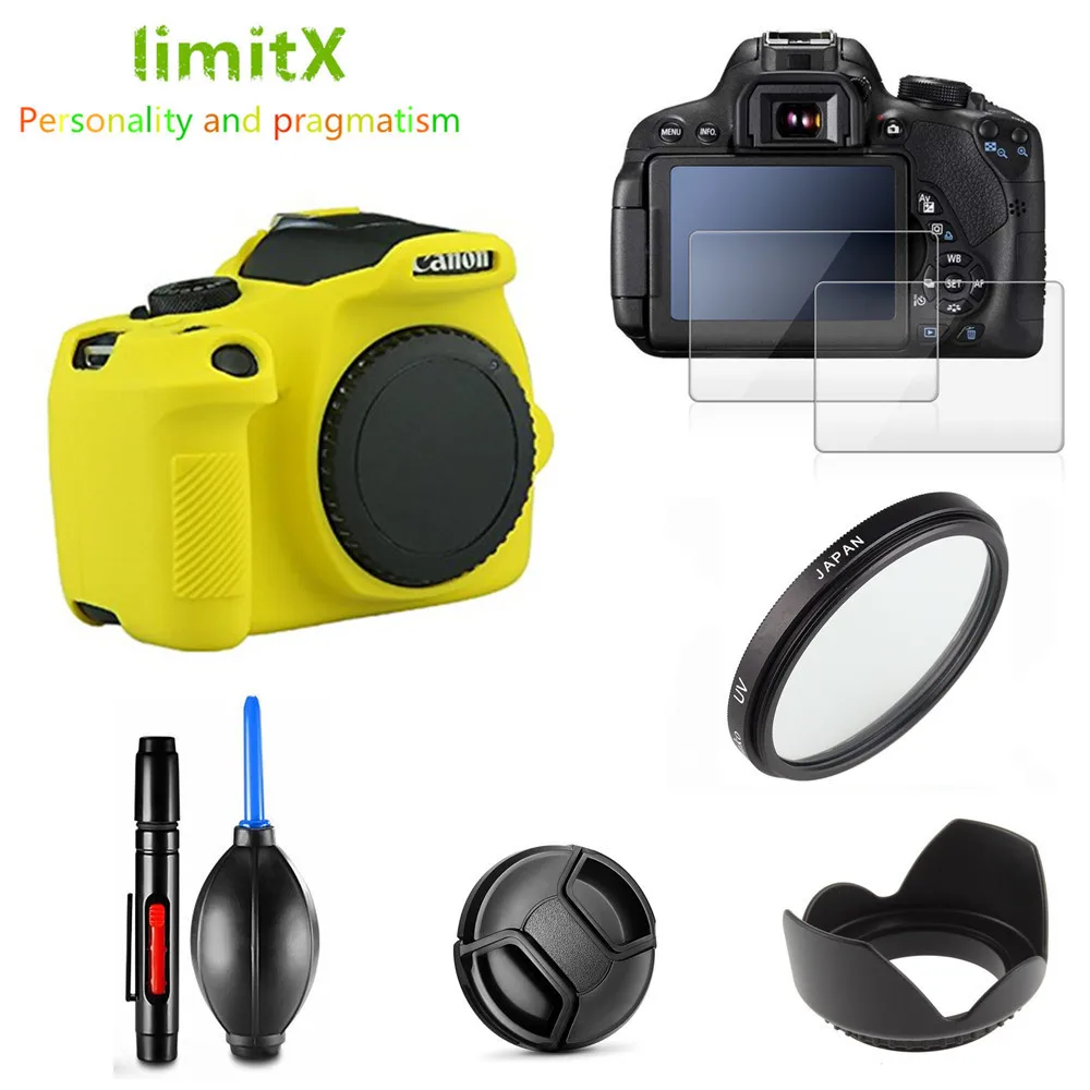 Yellow Bundle Kit Полный защитный комплект защита экрана чехол для камеры Сумка УФ-фильтр бленда для объектива Крышка Ручка воздуходувка для Canon EOS 4000D T100 с 18-55 мм объективом - Цвет: Yellow Bundle Kit