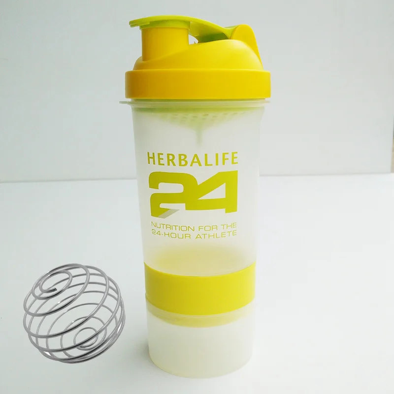 Yellow with bottle 400 мл/500 мл Herbalife24 секционная Спортивная бутылка с проволокой из нержавеющей стали венчик Herbalife питательный протеиновый порошок шейкер бутылка - Цвет: Yellow with bottle