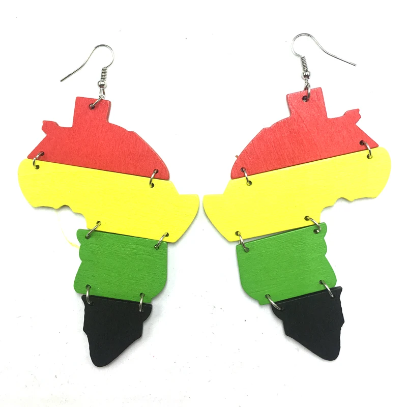 Деревянные серьги rasta с Африканской картой | Украшения и аксессуары