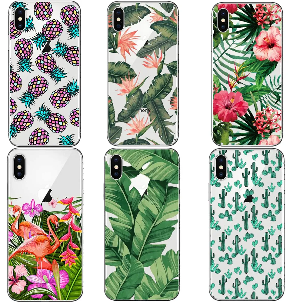 Tropical Plants Cactus Banana Leaves Soft silicone rubber TPU Phone Cases for iphone 5 5s SE 6 6s Plus 7 7Plus 8 X 10 | Мобильные
