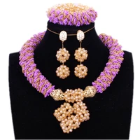 wedding jewelry set african beads necklaces for women purple and gold dubai jewelry set bold balls jewellery set free ship 2018