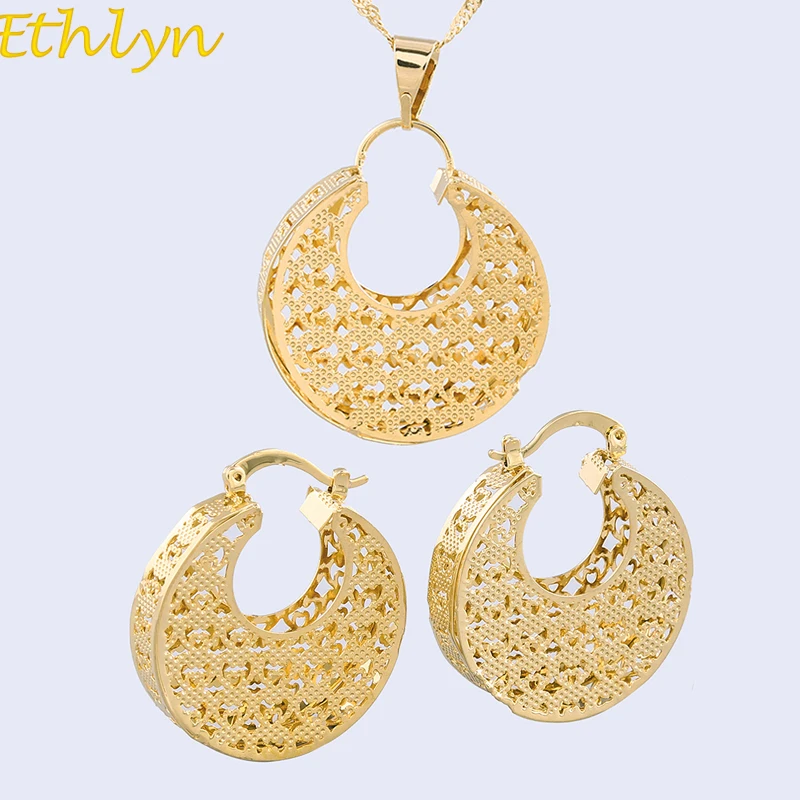 Ethlyn в нигерийском стиле золото Цвет женские модные серьги кулон изделия набор
