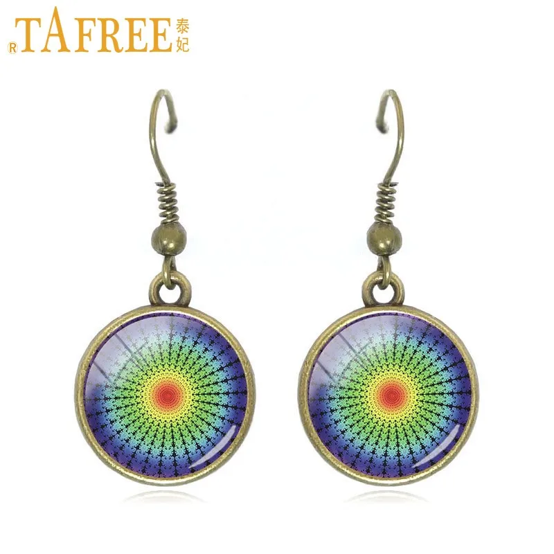 A453 TAFREE Хиппи Мандала серьги помпоном Bohemian Paisley медитации висячие серьги стекляный с картинкой художественное оформление круглый ювелирные изделия A448 - Окраска металла: A453