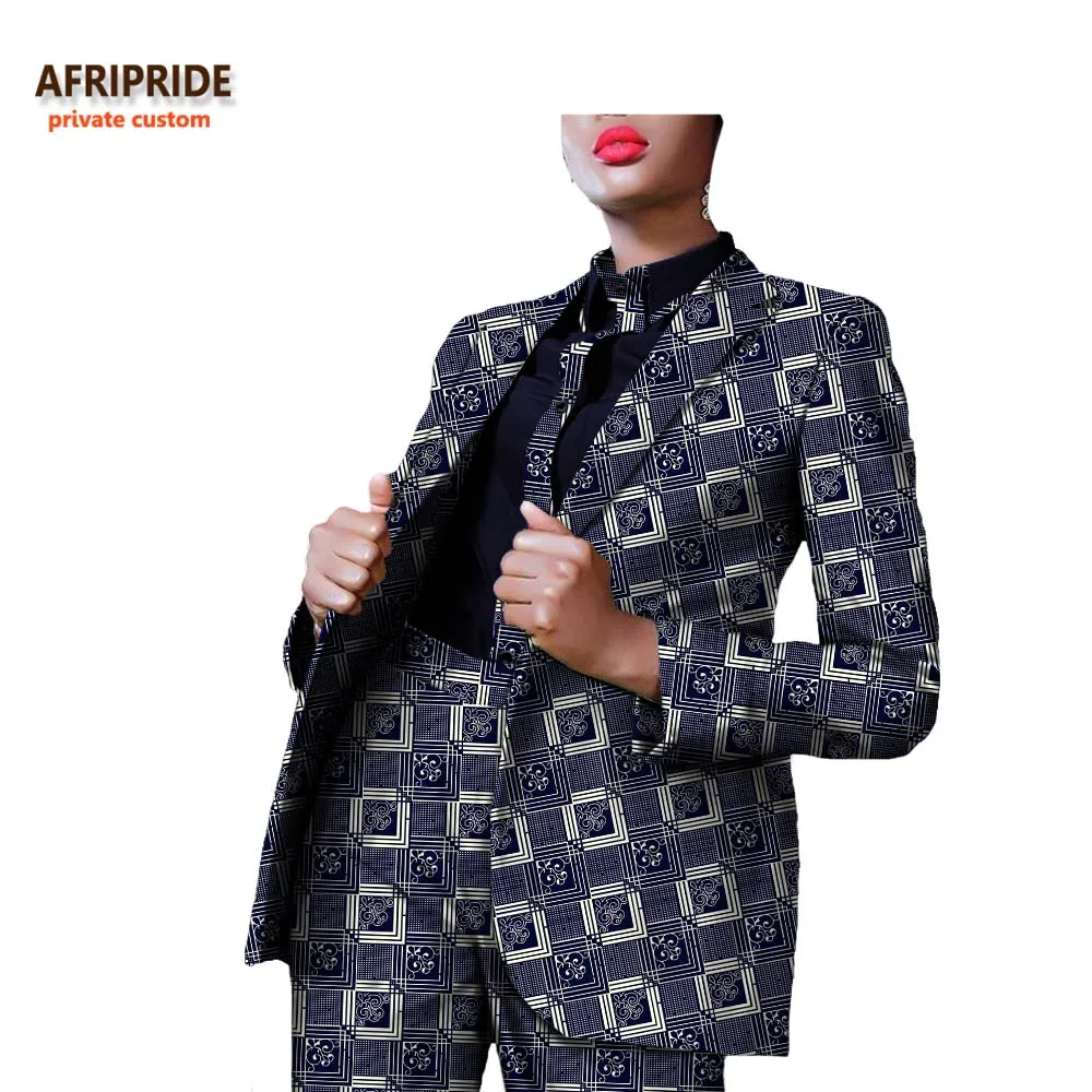 Африканский офисный женский костюм из 3 предметов AFRIPRIDE пальто с длинным рукавом пальто на одной пуговице+ блузка+ длинные штаны женский костюм A722662 - Цвет: 172J