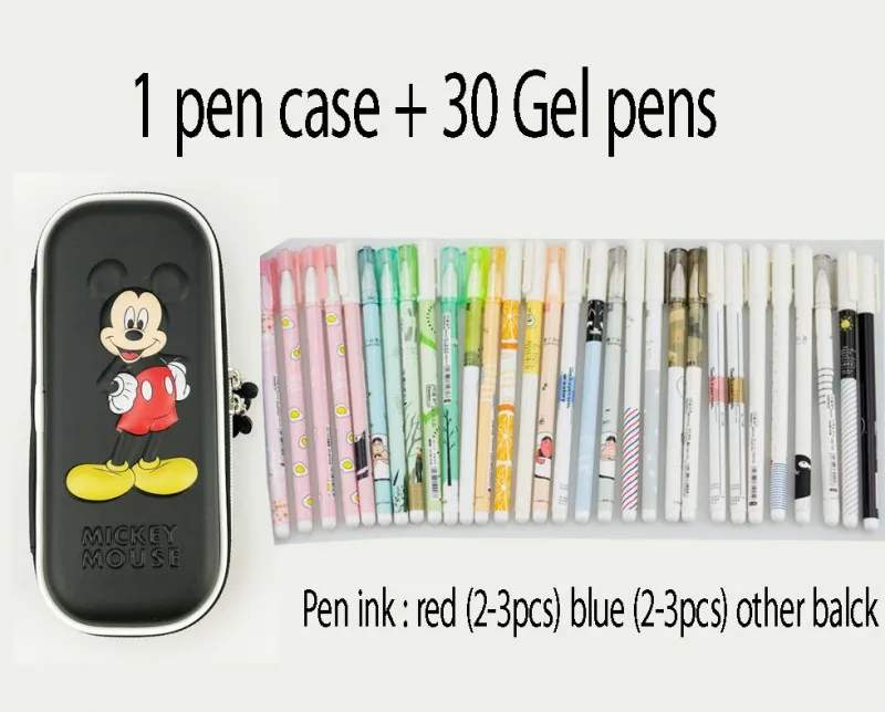 balck and 30 gel pen Disney micke Пенал 3D школа большой размер, для карандашей коробка kawaii милый мальчик девочка пенал и стираемая ручка/гелевая ручка - Цвет: balck and 30 gel pen