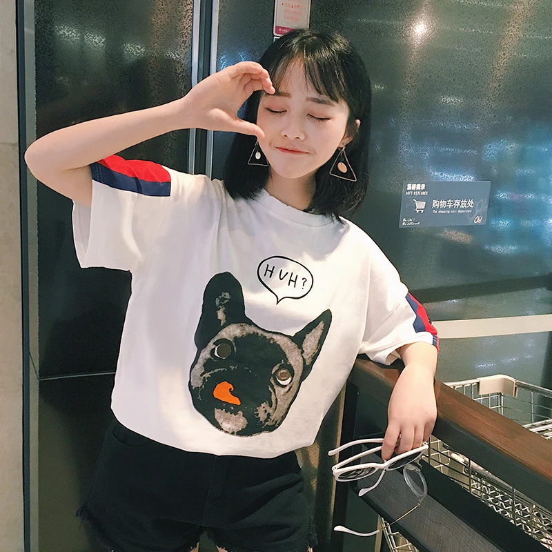 Новый 2018 Лето собака мультфильм футболка с принтом Для женщин harajuku женская
