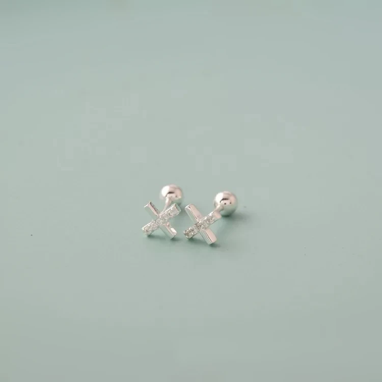 Серьги из стерлингового серебра S925 пробы, модные простые серьги в форме кроса, маленькие серьги в виде косточки для ногтей, серьги для диких девушек, серебряные украшения для ушей