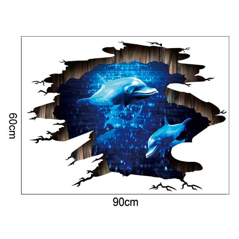 [Fundecoration] 3D Phantom dolphins разбитые настенные наклейки съемные гостиная спальня пол