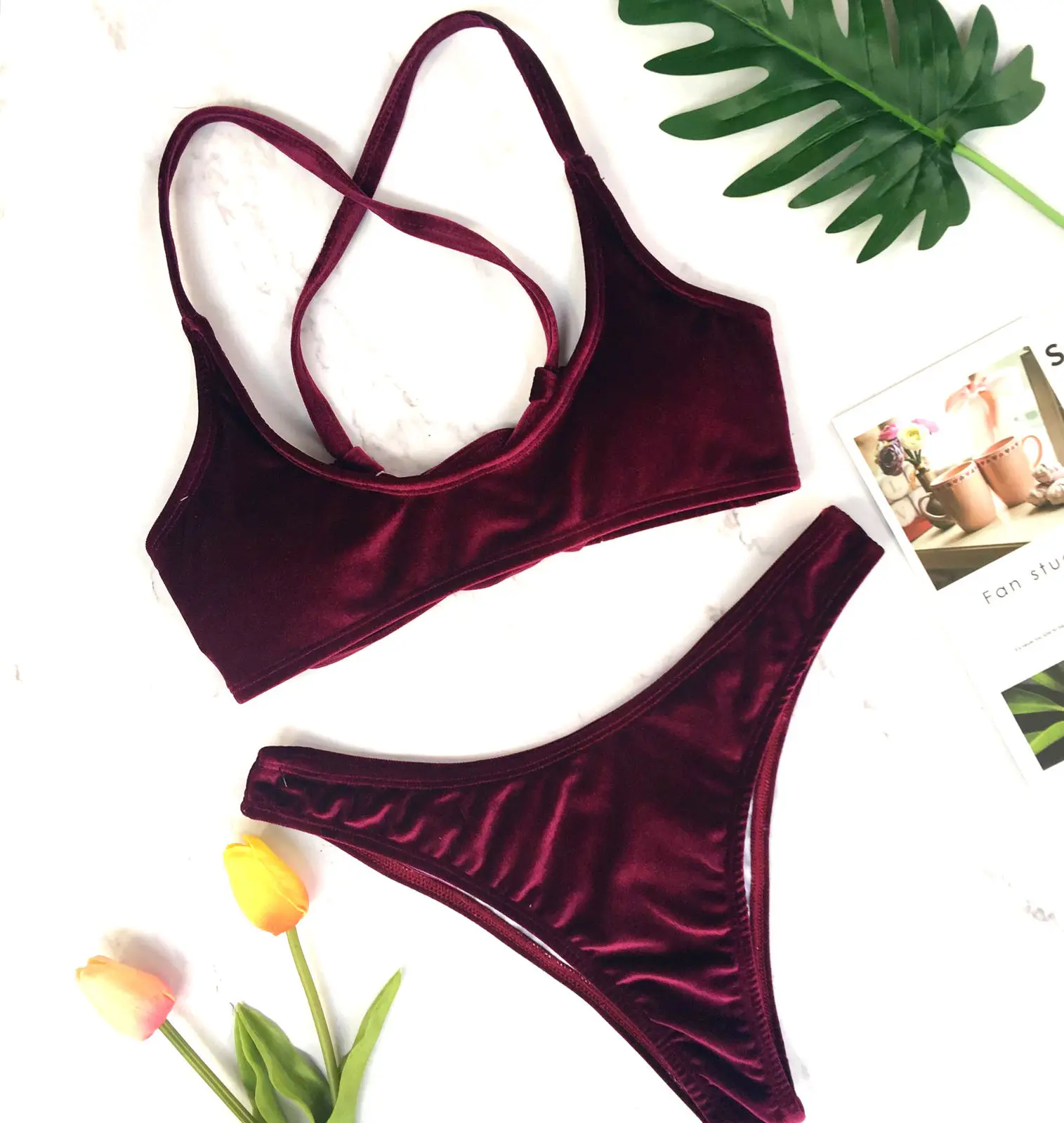 Женский комплект бикини бандажный купальник мягкий бюстгальтер пуш-ап