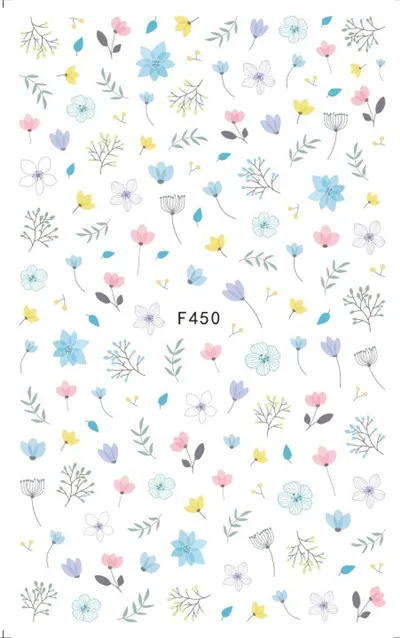 1 лист F454 стикер для дизайна ногтей, клей Единорог, лаванда, цветок, супер тонкий 3D Маникюр, декоративные обертывания, наклейки для ногтей, дизайн
