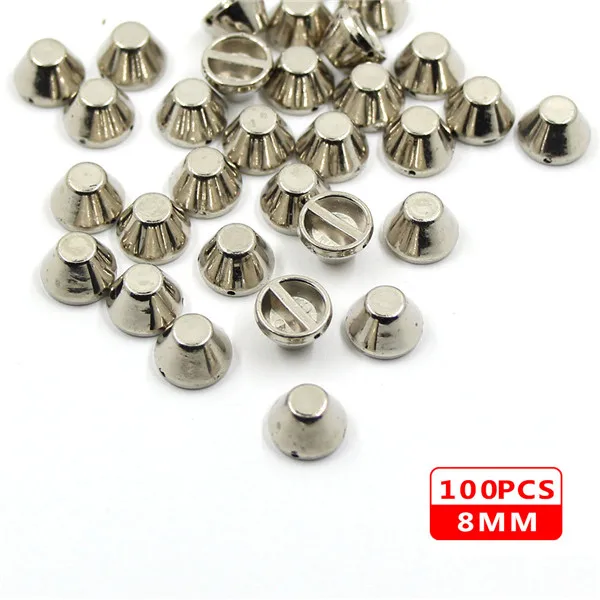 8MM Bucket Sliver 100 шт шьют заклепки CCB пирамиды конусные заклепки все виды пластиковых шпильки серебристые золотые черные шипы для кожаной одежды аксессуары DIY - Цвет: 8MM Bucket Sliver