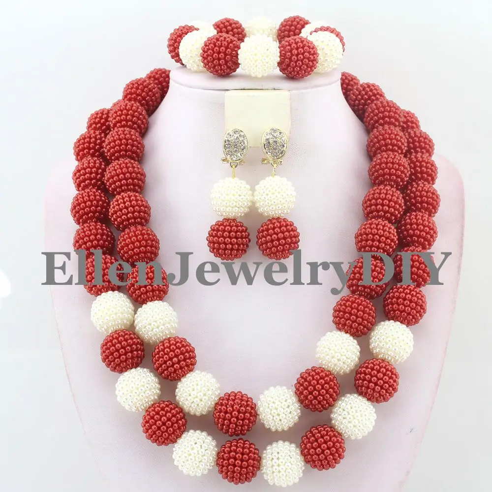 

African Necklace Jewelry Set Nigerian Beaded Wedding Jewelry Set Free Shipping W10404
