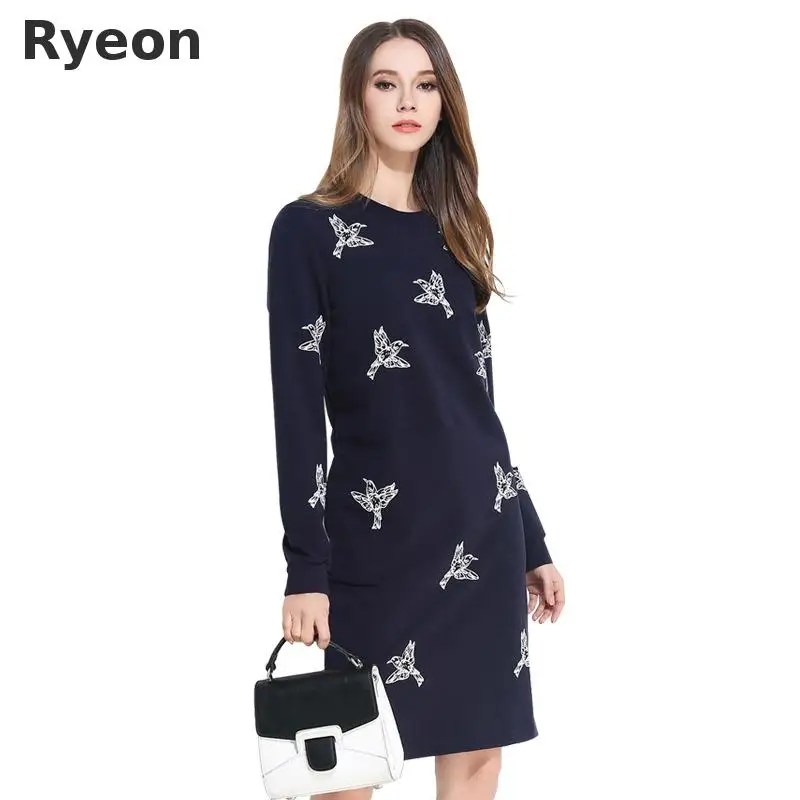 Ryeon 5xl Плюс Размер печати Платья прямые Полный Карманы Колено Регулярные