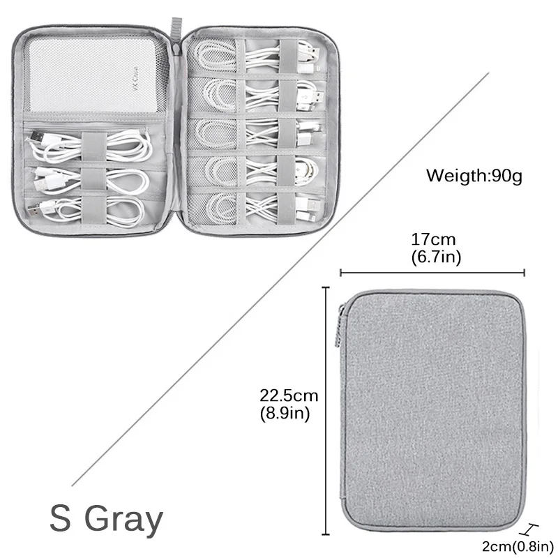 Gray-S Дорожная сумка для кабеля, портативный цифровой usb-гаджет, органайзер, зарядное устройство, провода, косметичка, на молнии, чехол для хранения, комплект, аксессуары, принадлежности - Цвет: Gray-S