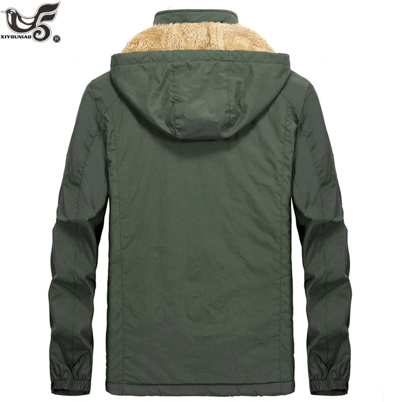 XIYOUNIAO, большие размеры, M~ 5XL, 6XL, Меховая зимняя куртка с капюшоном, Мужская модная теплая шерстяная подкладка, мужская куртка и пальто, ветрозащитная Мужская парка