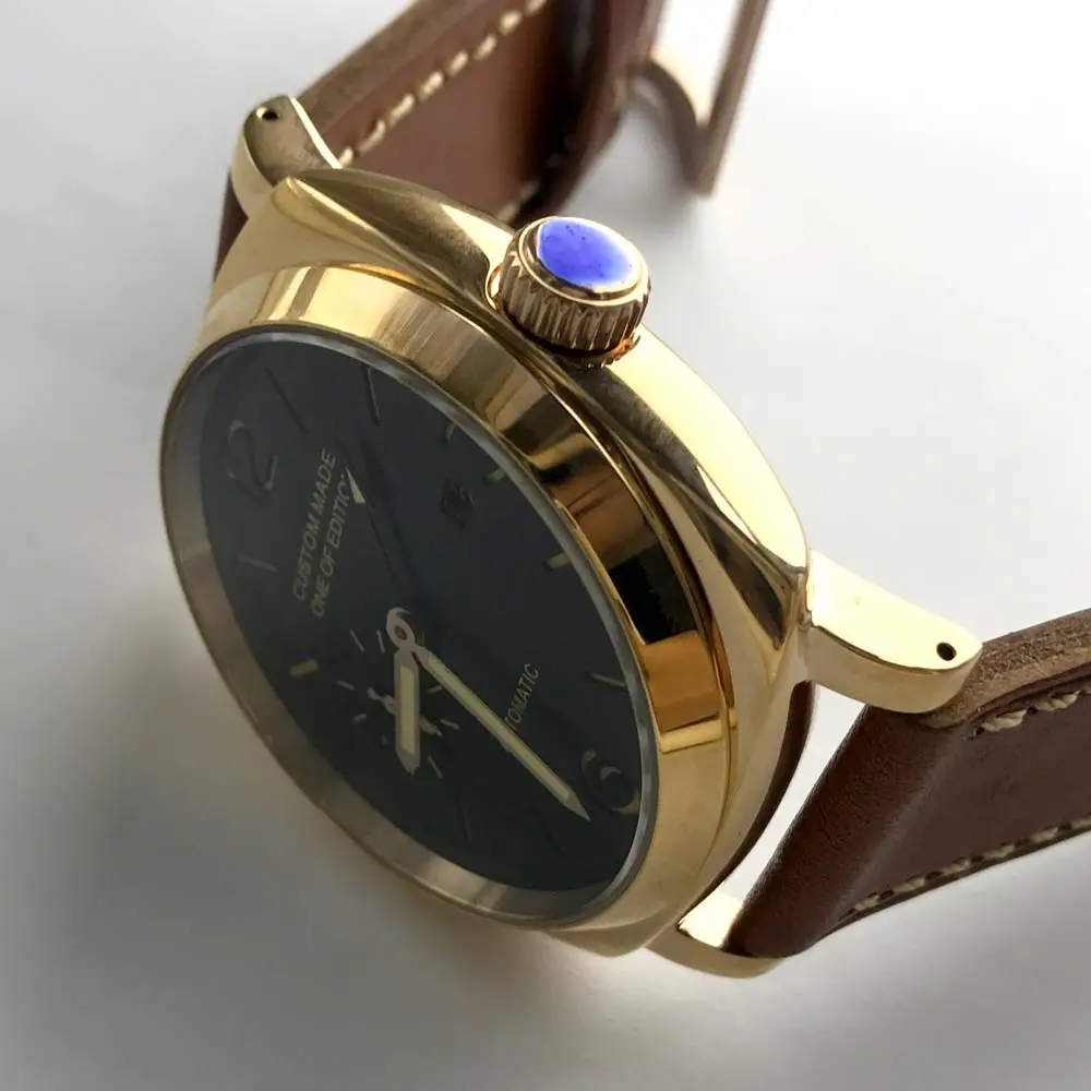PARNIS GMT мужские 47 мм часы с автоматическим перемещением Мужские t Золотой чехол из нержавеющей стали светящийся кожаный ремешок ручной работы 541