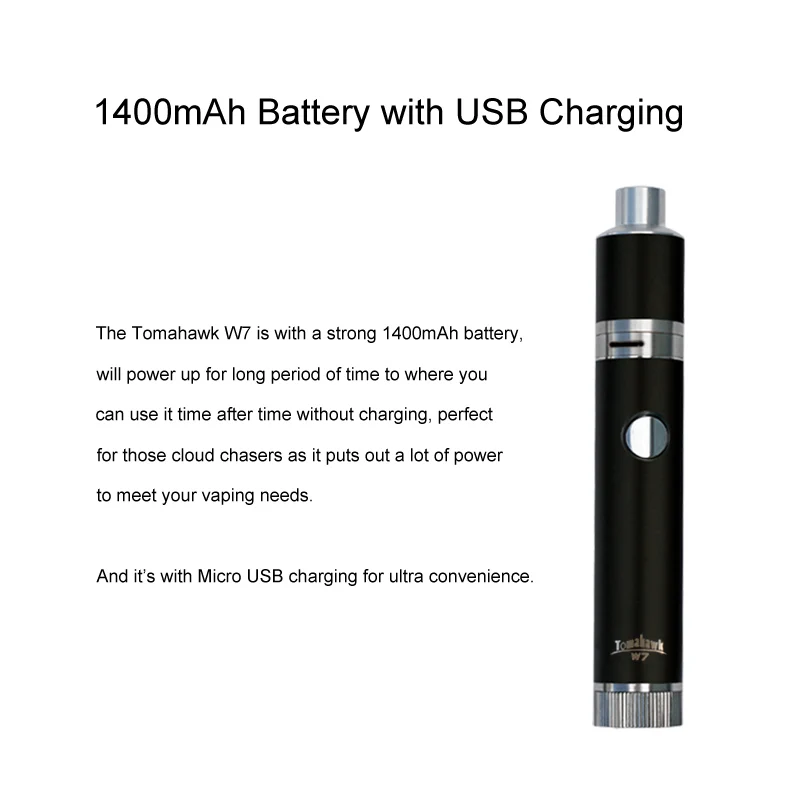 Mjtech Tomahawk W7 Starter Kits 1400mAh Battery Wax Atomizer Dry Herb Pen Vaporizer with Silicon Jar Quartz Rod Coil | Электроника