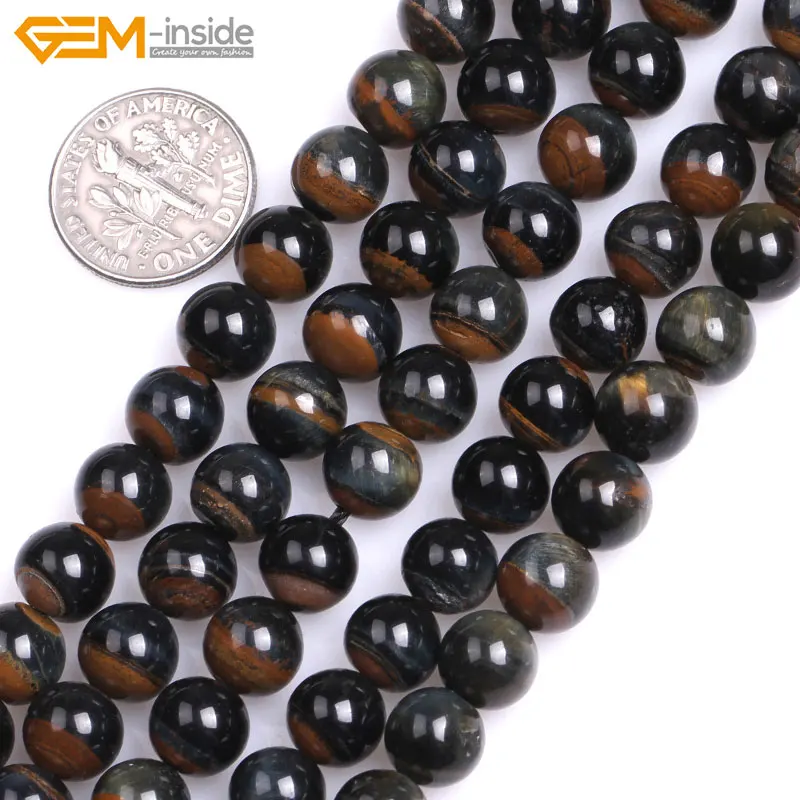 

Gem-inside Natural Round Smooth Dreamlace Blue Red Mixed Color Tiger Eye Beads For Jewelry Making 15inches DIY Jewellery