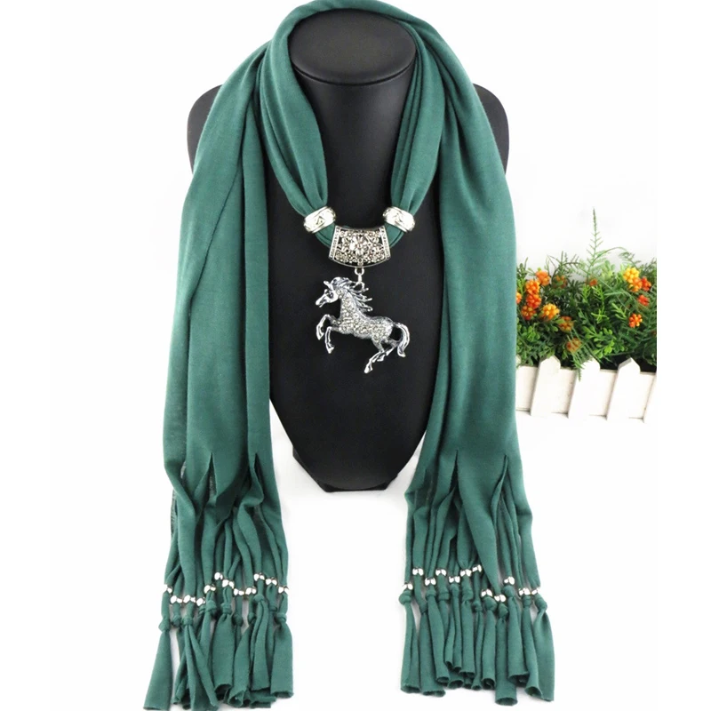 Женский шарф ожерелье из полиэстера с подвеской в виде лошади|pendant jewelry scarves|fashion
