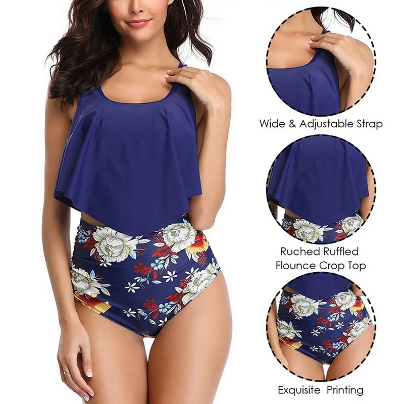 2020 сексуальный женский комплект бикини купальник с цветочным принтом и оборками