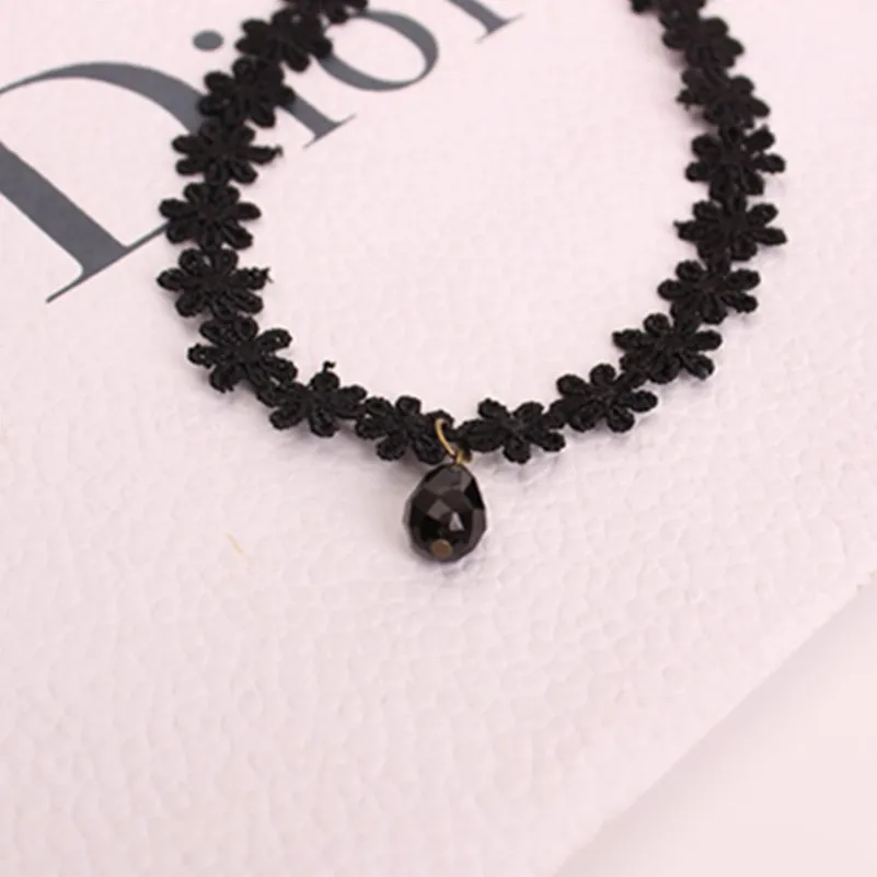 Custom Jewelry Punk Collar Choker Necklace Black Acrylic Water Drop Pendant Lace Flower Sexy Vampire x108 | Украшения и