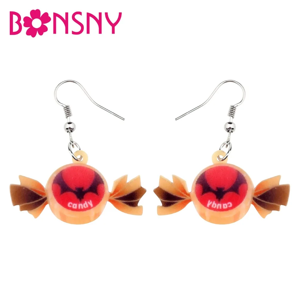 

Bonsny Acrylic Halloween Novelty Bat Candy Sweet Earrings Drop Dangle Big Fashion Cute Jewelry For Women Girls Teens Charms Gift