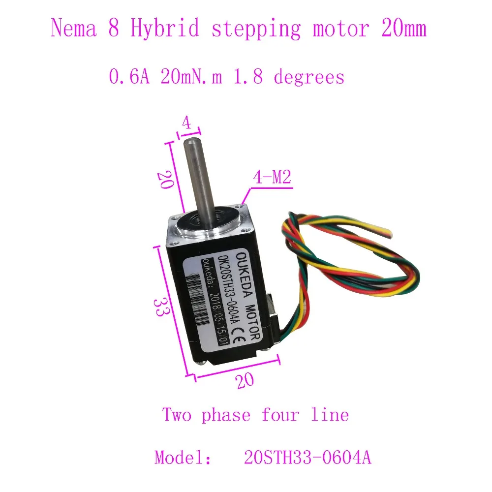 1,8 градусов 2 фазы 20 мм NEMA8 шаговый двигатель 20BYG33 0.6A 0.02NM шаговый двигатель с валом диаметром 4 мм* 20 мм
