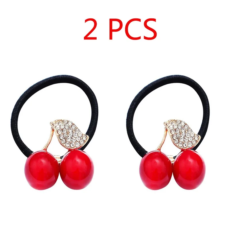 2pcs red 1/2 шт, модные женские аксессуары для волос, красный, белый, искусственный жемчуг, кристалл, лист, вишня, листья, эластичная резинка для волос, резинки - Цвет: 2pcs red