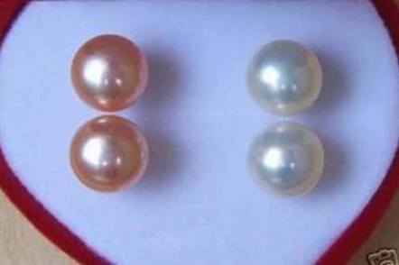 2 пары 8-9 мм бело-розовая Жемчужина серьги-гвоздики с фианитами AAA&gt милые женские