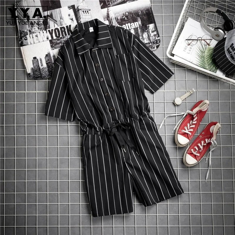 Комбинезон мужской в японском стиле винтажный Ромпер хип-хоп полоску с коротким