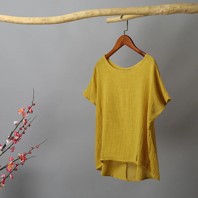 Romacci Retro Women Plus Size Blouse Solid Irregular Low High Hemline blusas mulher elegantes Batwing Sleeve Loose Vacation Wear | Женская