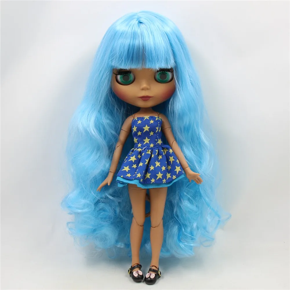 Ледяной DBS Blyth кукла 1/6 bjd совместное тело темная кожа матовое лицо синие волосы 30