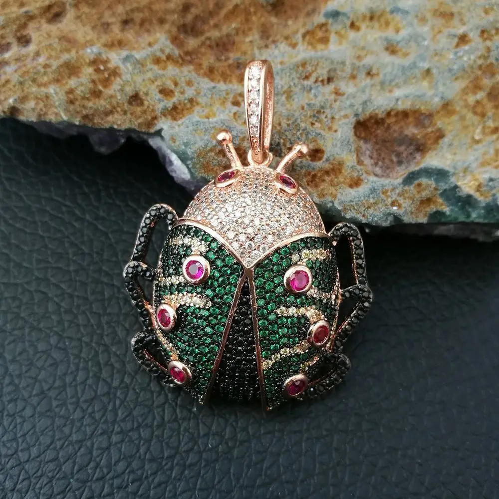 rose gold CP071 1 шт. 31X35 мм CZ микро Pave Жук кулон насекомое ювелирные подвески - Окраска металла: rose gold