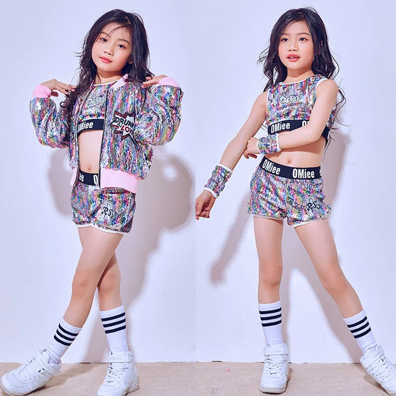 

Children's Jazz Dance Costumes Fashion Hip-hop Modern Dance Costume Girls Sequin Street Dance Performance Clothes Sets