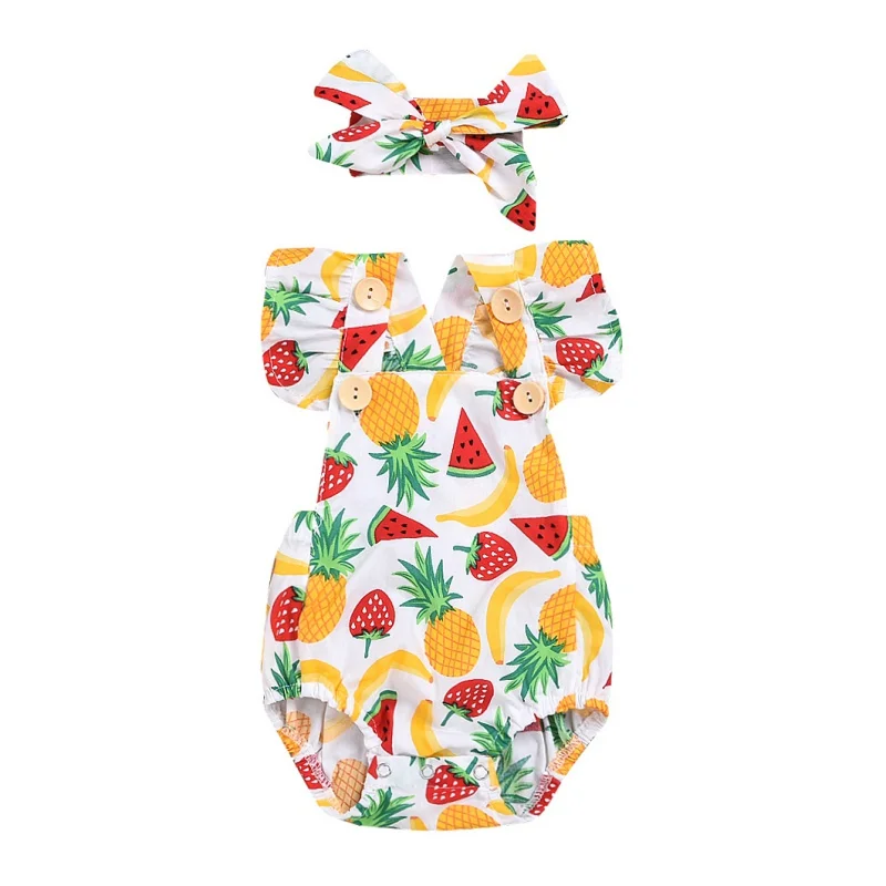 Одежда для малышей 2 шт./компл. Летний комбинезон с принтом фруктов новорожденных