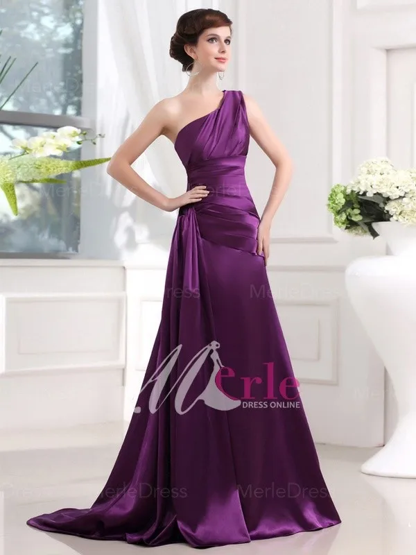 Luxurious 2015 Simple A-line Princess Elastic Woven Satin Natural Misses Pleat Formal dresses | Свадьбы и торжества