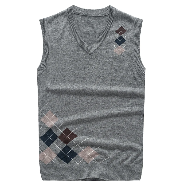 Мужской кашемировый свитер жилет Повседневный с узором ромбиками без рукавов