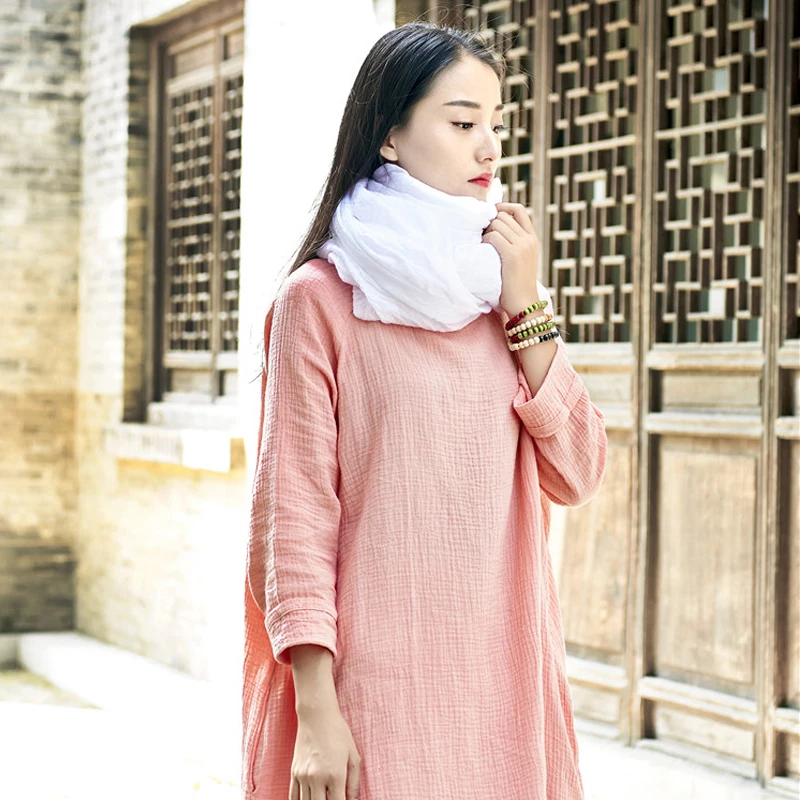 Женское винтажное платье Johnature хлопковое льняное с длинным рукавом и квадратным