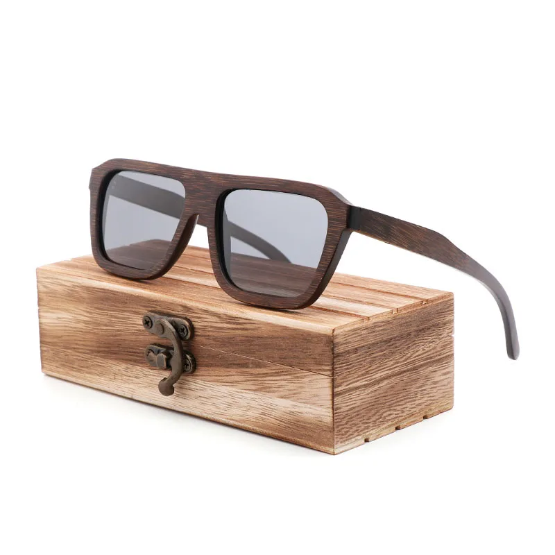 Gray WoodBox Новые Модные поляризованные бамбуковые и деревянные очки для мужчин и женщин в Ретро бамбуковые коричневые Квадратные Солнцезащитные очки - Цвет линз: Gray WoodBox
