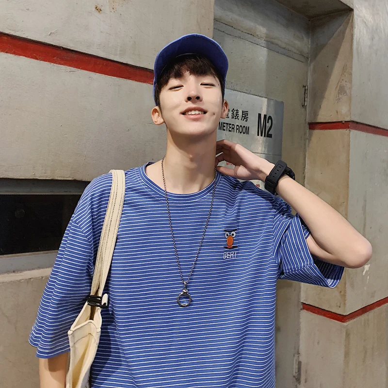 Футболка мужская в стиле хип-хоп модная Свободная Повседневная рубашка полоску с