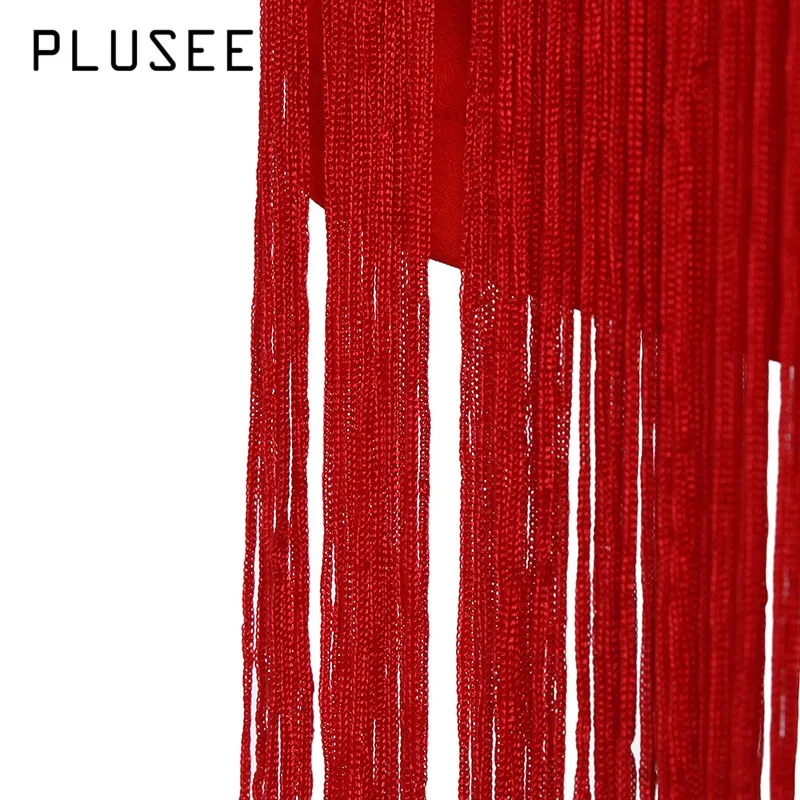 Женский комбинезон с бахромой Plusee черный красный открытыми плечами длинными
