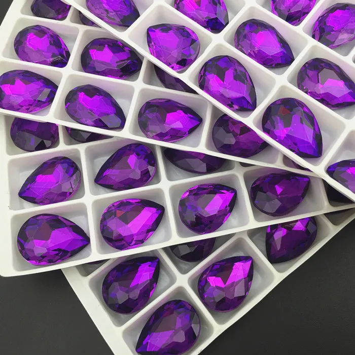 Lt фиолетовый бархатный стеклянный кристалл в форме слезы заостренные с обратной