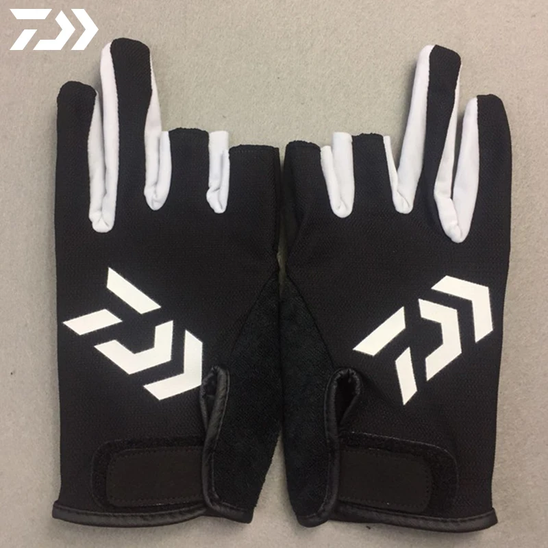 1 Pair DAIWA Anti-Slip 3 Fingers Cut Fishing Gloves Breathable Elasticity 3 Fingerless Hiking Sports Gloves