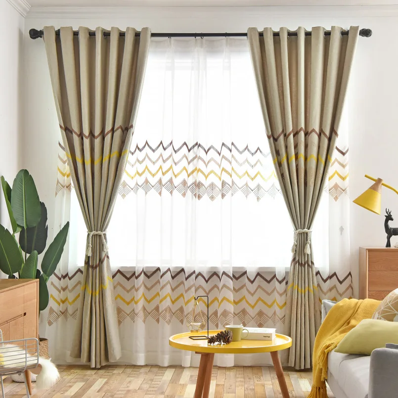 Волнистые полосы занавески затемненные для окна спальни белая чистая ткань