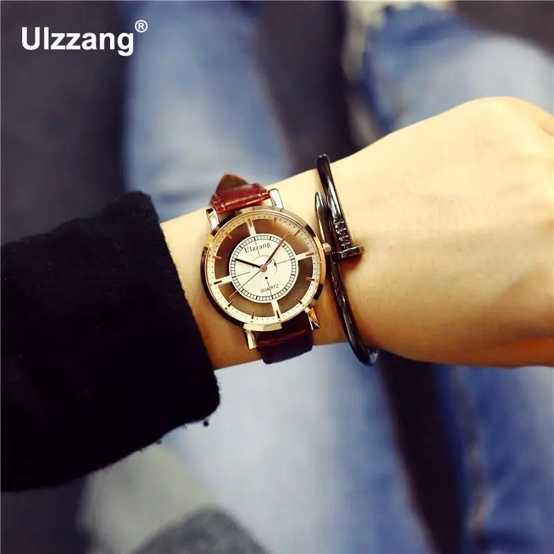 Модные Кварцевые аналоговые наручные часы Ulzzang из розового золота с перфорацией